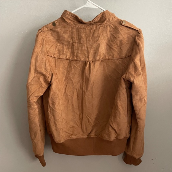 Brave Soul Woman's Zip Up Motorcycle Jacket Size L Brown Faux Leather - Picture 3 of 4